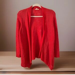 Eileen Fisher Cardigan Womens Petite Small Open Front Linen Blend Red Orange